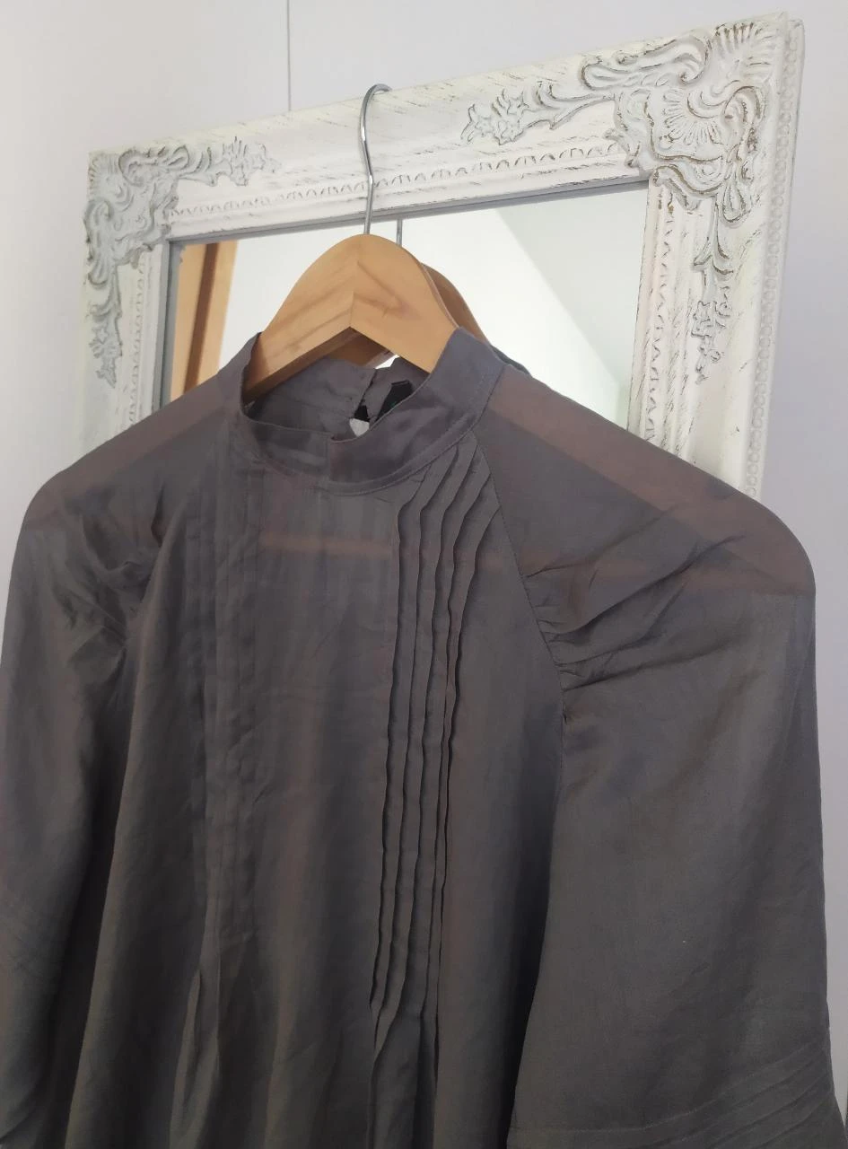 Stile Benetton Light Grey Pleated Balloon Sleeve Blouse M – photo 4